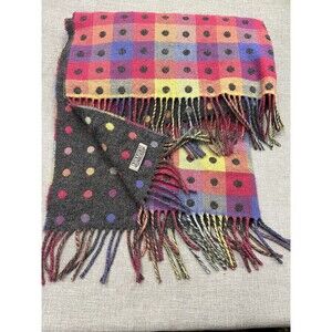 Foxford 100% Lambswool 27x60 Blanket Wrap‎ Scarf Ireland Multi Color Dot Fringe